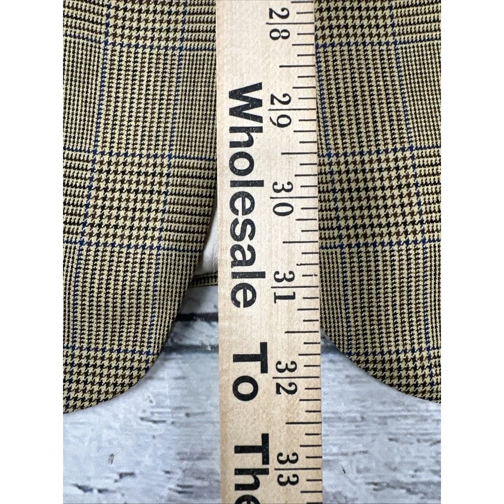 Nautica Sport Coat 44R Tan Glen Plaid Wool Silk Linen Blazer Jacket Casual
